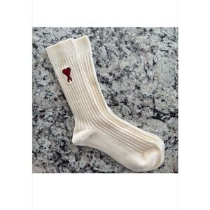 Ami Off-White Ribbed Socks with Red Heart Detail women size 35-38 new one pair